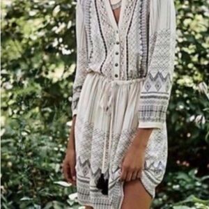 Floreat For Anthropologie Perrie Lace dress in ivory with black geometric